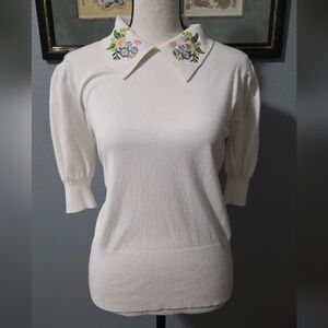 Floral Embroidered White Sweater